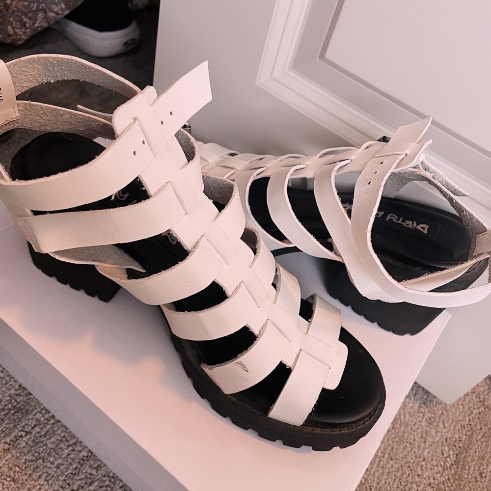 white strap chunky platform heels